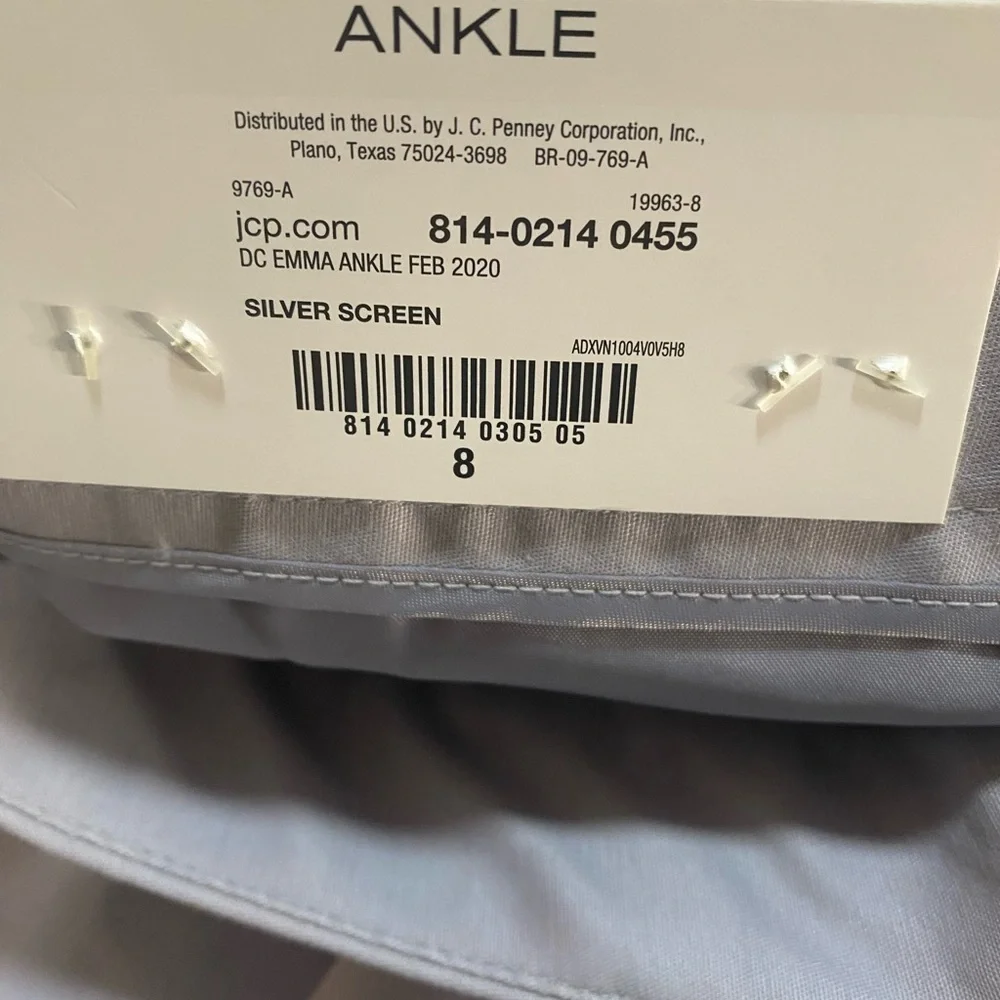 New Liz Claiborne Career Emma Ankle Pants‎ Womens Sz 8 Silver Gray